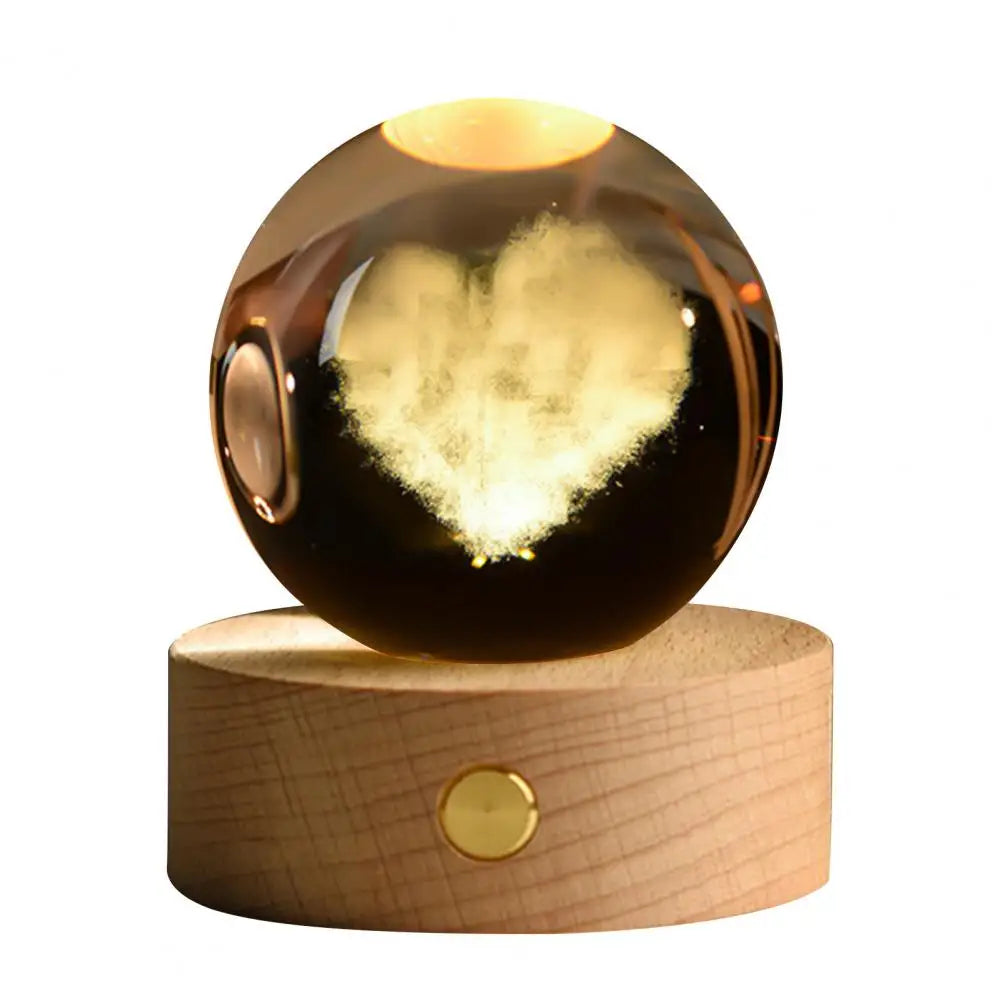 6cm Faux Crystal Ball Light Calming Night Light Clear Lighted Stellar Galaxy Spheres With Wooden Base For Bedside Table Desk