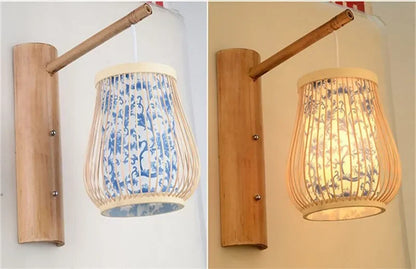 SAMAN Modern Bamboo Art Wall Lamp Bamboo Weaving Creative Living Room Restaurant Bedroom StudyTea Homestay LED Retro Wall Light