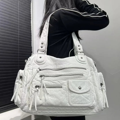 Ladies' fashion Y2K spicy girl retro vintage vintage vintage tote bag, large capacity vintage multi pocket shoulder bag