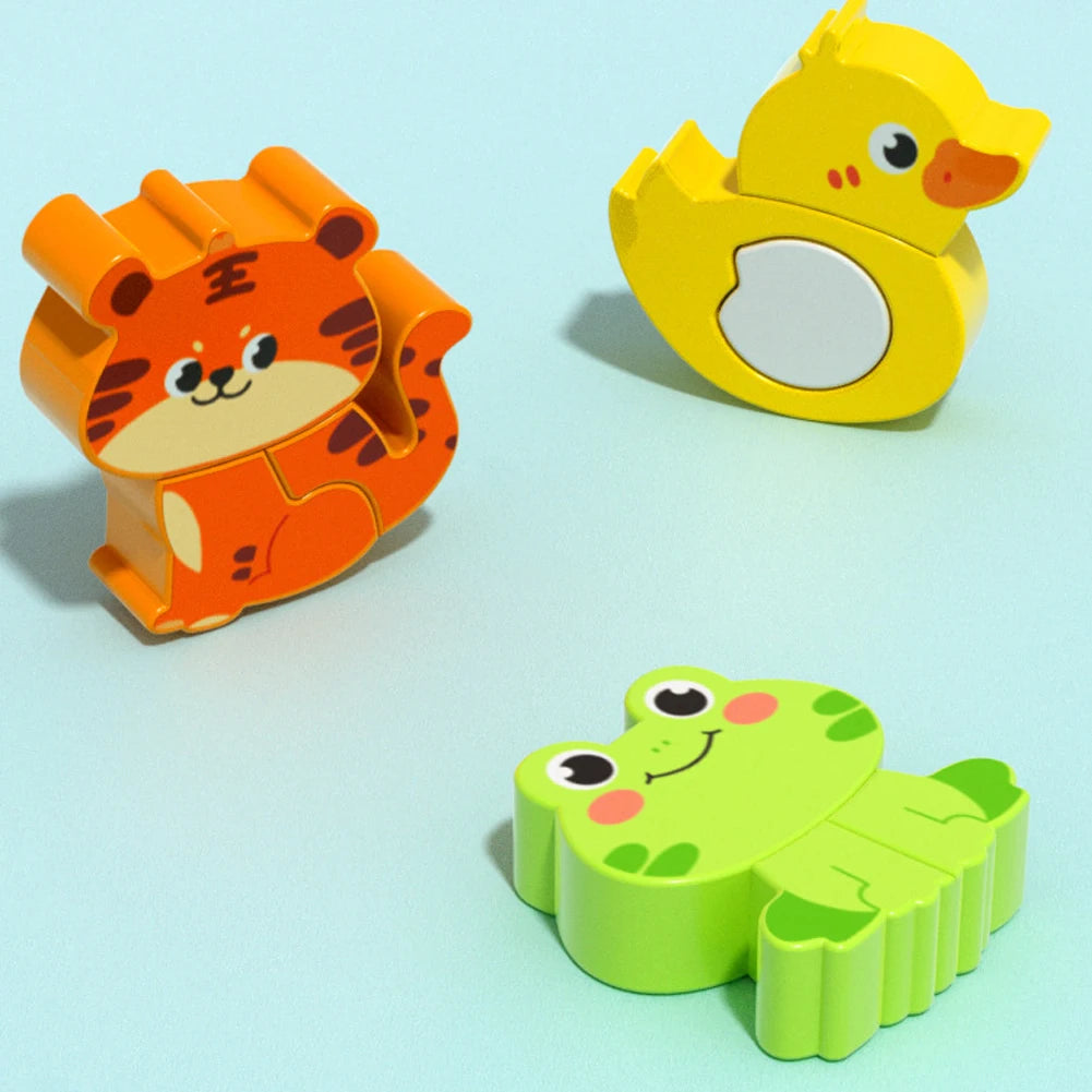 4-in-1 Wooden Toys 3D Wood Puzzle Cartoon Animals Cognitive Jigsaw Puzzle Early Learning Educational Toys For Children Gift RELUX.STORE