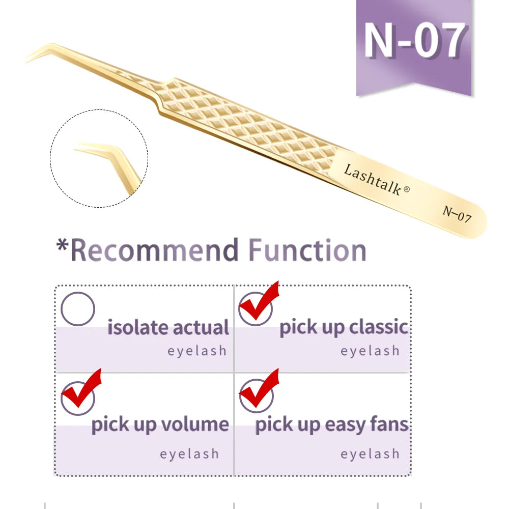 Lashtalk Precision Fiber Tip Tweezer Eyelash Extensions Diamond Grip Anti-Slip Premium Gold Stainless Steel Makeup From Nagaraku RELUX.STORE
