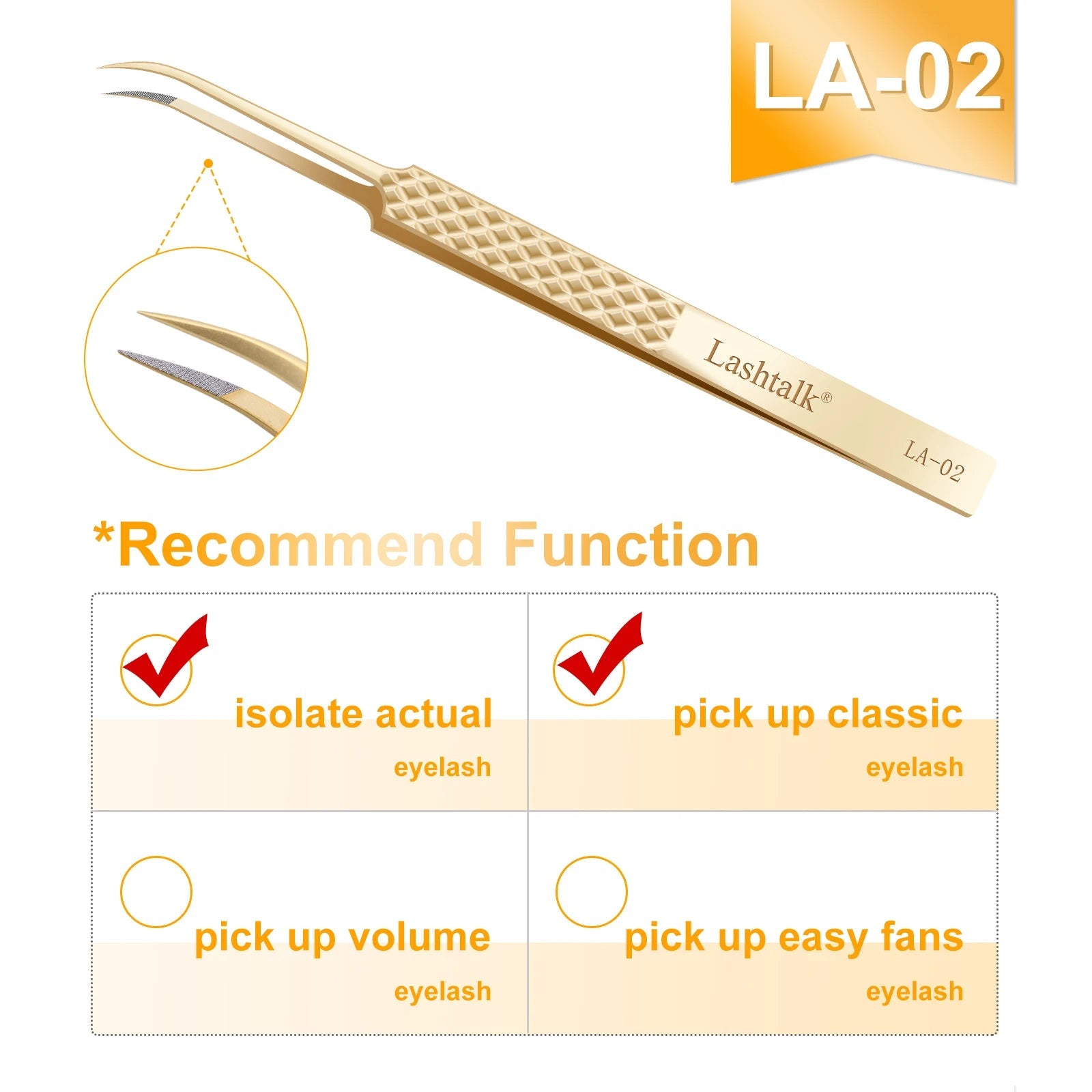 Lashtalk Precision Fiber Tip Tweezer Eyelash Extensions Diamond Grip Anti-Slip Premium Gold Stainless Steel Makeup With Box Pack RELUX.STORE