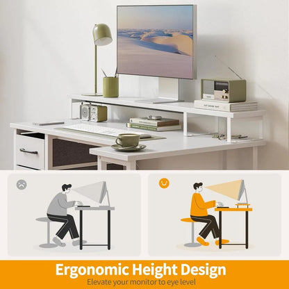 L Shaped Computer Desk with Monitor Stand & Shelves, 47 Inch Corner Home Office Desk Writing Table with Storage Drawer, White