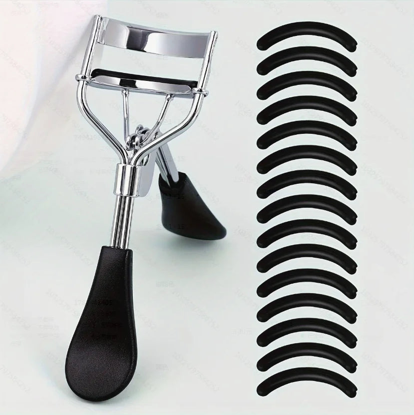 Portable Eyelash Curler with 15 Silicone Pads and Stainless Steel Eyelash Curler, Used for Eyelash Extension and Curling Tools RELUX.STORE