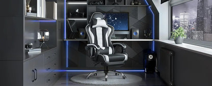 Gaming Chair, Video Game Chair with Massage Lumbar Support and Footrest Height Adjustable Ergonomic Computer Gaming Chair