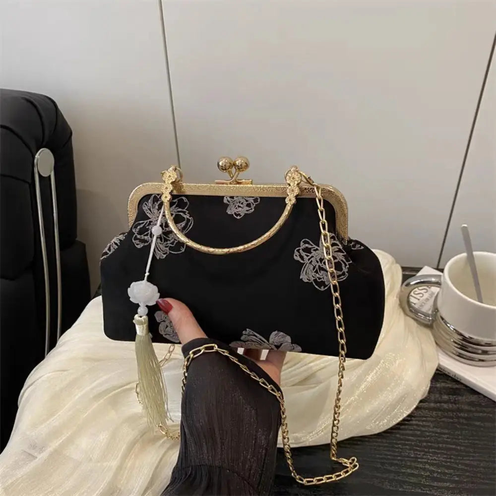 Flower Pattern Chinese Style Handbag Cheongsam Accessories Elegant Hanfu Clutch Bag Single Shoulder with Pendant RELUX.STORE