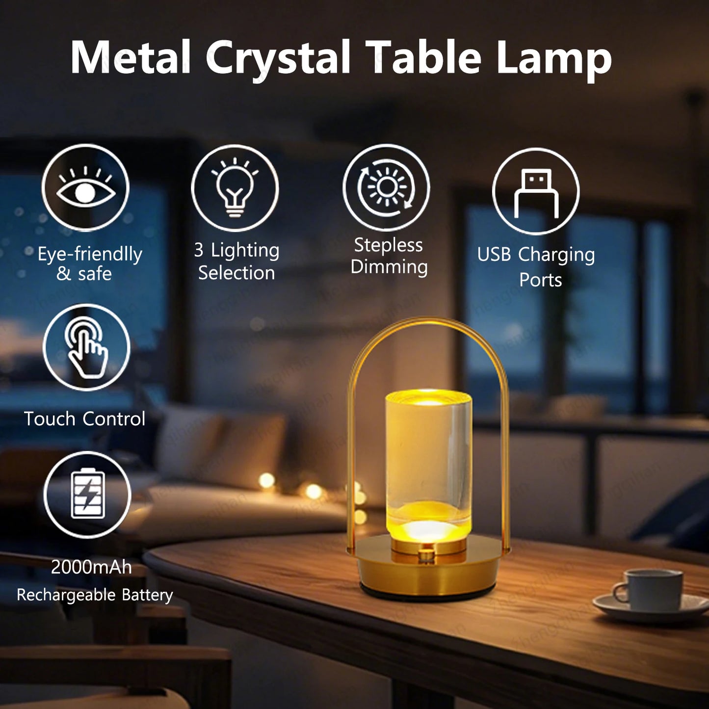 Table Lamp LED Touch Sensor Desktop Night Light Rechargeable Wireless Reading Lamp for Restaurant Hotel Bar Bedroom Decor Light