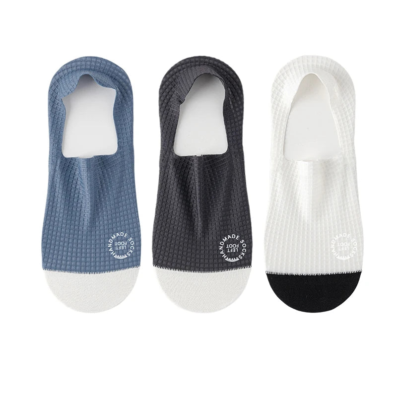 3Pairs Men's Invisible Socks Thin Breathable Comfortable High Quality Waffle Pattern Boat Sock Sweat-absorbing Casual Mesh Sox