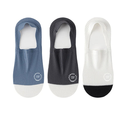 3Pairs Men's Invisible Socks Thin Breathable Comfortable High Quality Waffle Pattern Boat Sock Sweat-absorbing Casual Mesh Sox