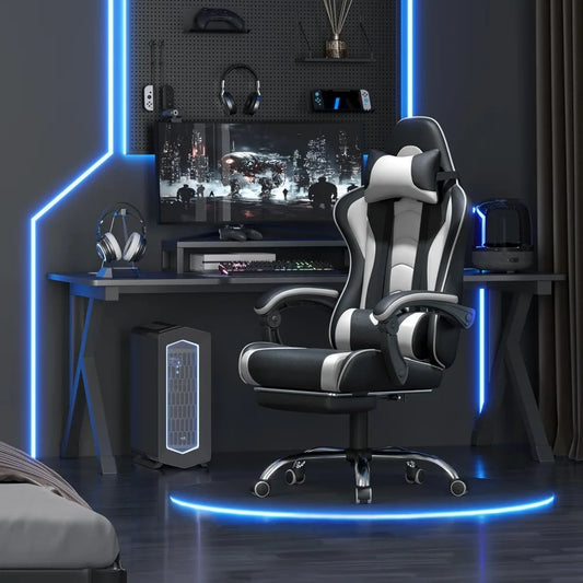 Office Chair, Chair w/ Massage Lumbar Support & Footrest Height  Adjustable Ergonomic w/ Swivel Seat & Headrest, Office Chair