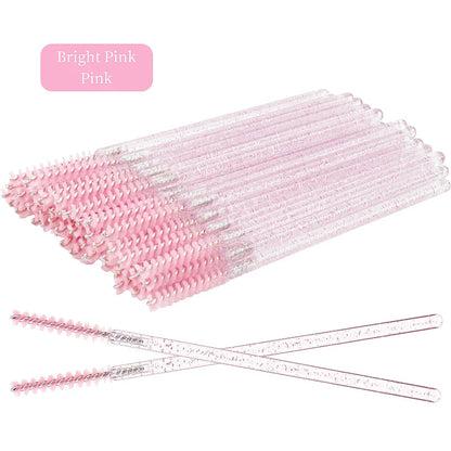 NEW 50Pcs Makeup Eyelash Brushes Disposable Crystal Eyebrow brush Diamond Handle Mascara Wand Applicator Lashes Extension Tools RELUX.STORE
