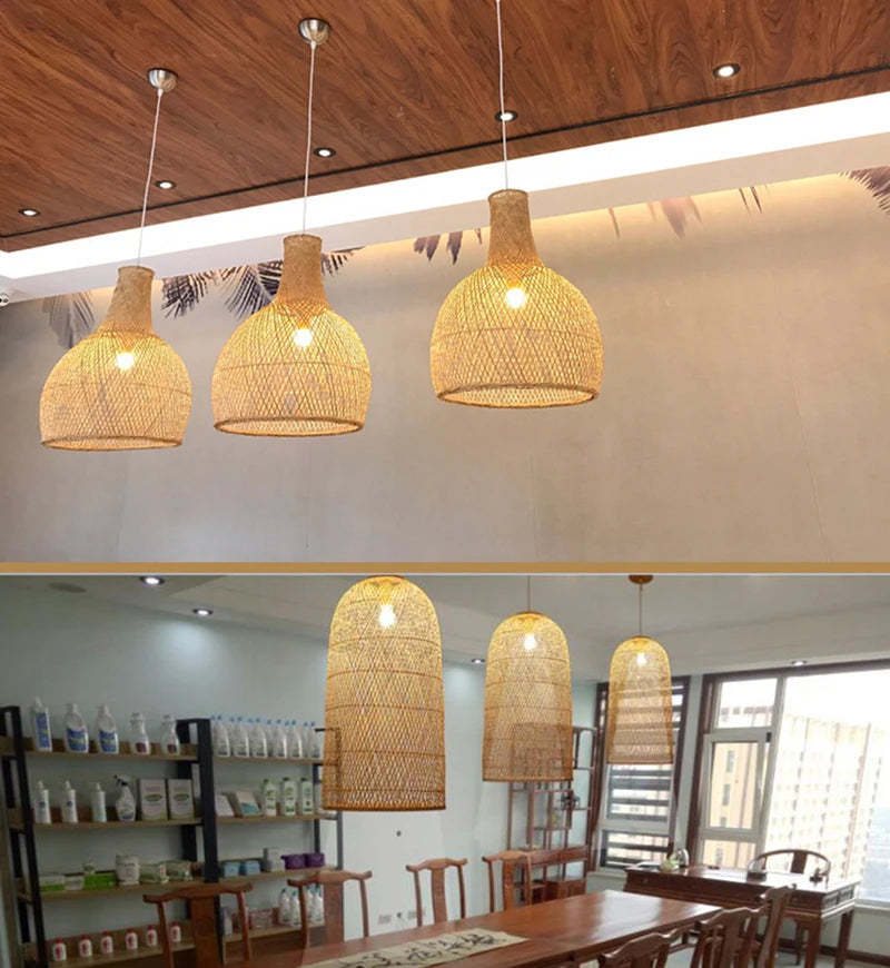 New Chinese Bird's Nest Lampshade Chandelier Hotel Restaurant Staircase Japanese Tatami Rattan LED Bamboo Furniture Decoration RELUX.STORE