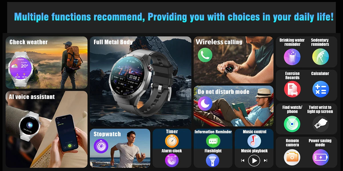 2025New For Android and ios Smart Watch Men AMOLED Screen GPS Motion trajectory Heart Rate Bluetooth Calls SmartWatch Waterproof