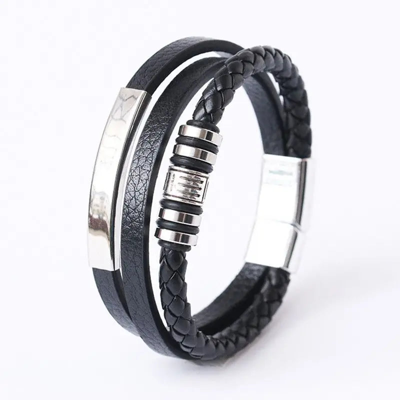 Trendy Leather Bracelets For Men Stainless Steel Bracelet 21CM Multilayer Braided Rope Bracelets for Male Jewelry Gifts RELUX.STORE