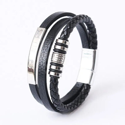 Trendy Leather Bracelets For Men Stainless Steel Bracelet 21CM Multilayer Braided Rope Bracelets for Male Jewelry Gifts RELUX.STORE