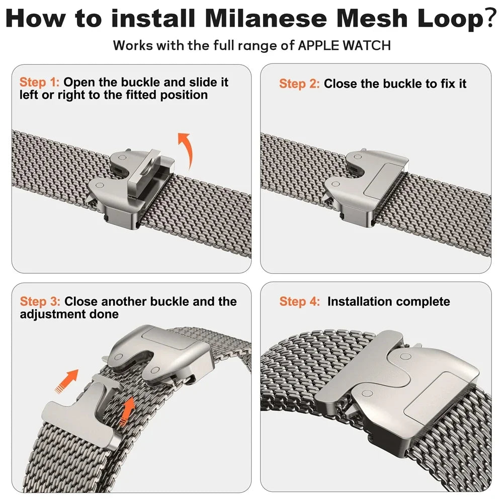 Milanese Loop Strap For Apple Watch Band Ultra 2 49mm 46mm 45mm 44mm 42mm Stainless Steel Metal for iWatch Series 10 9 8 7 6 5 4
