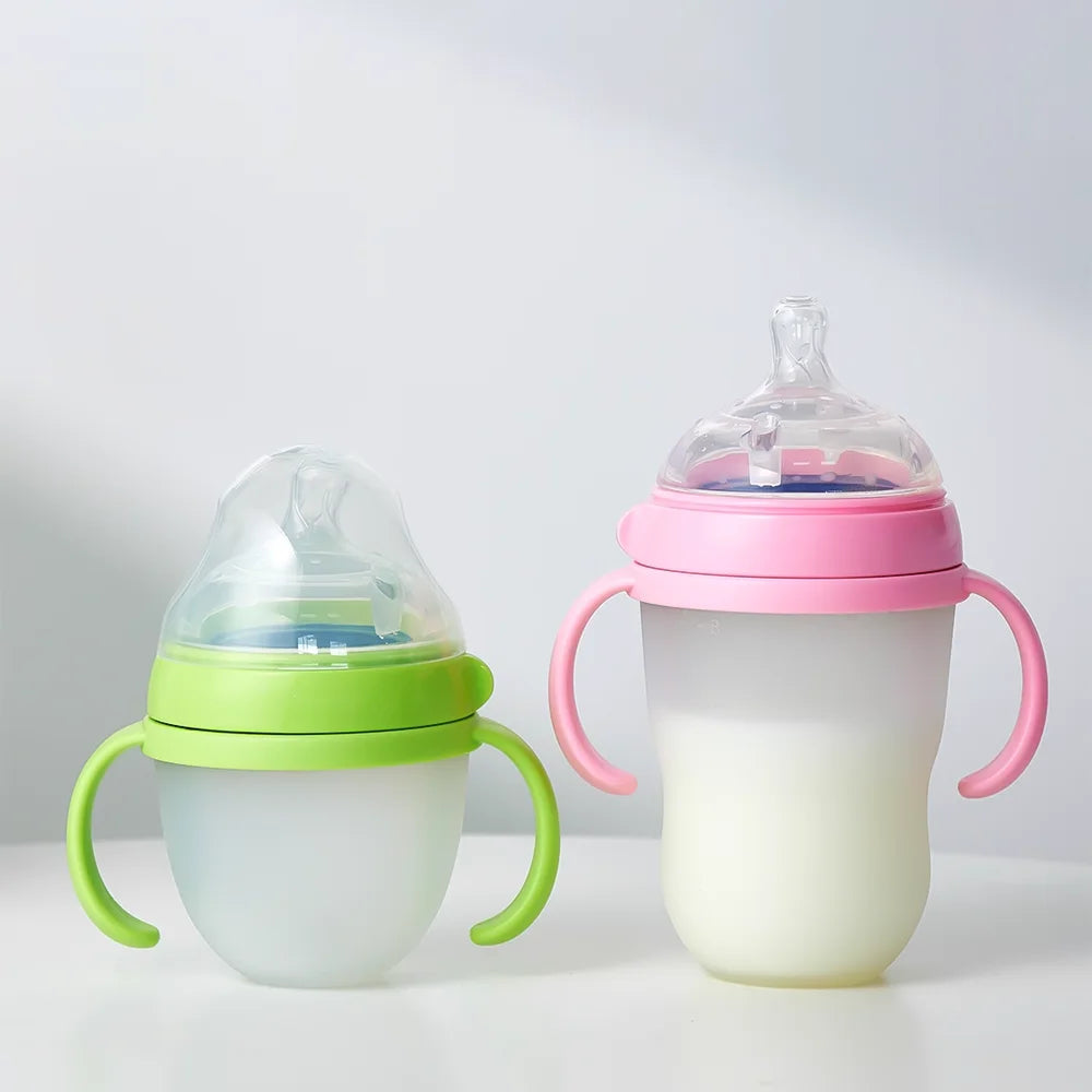 New 0-36 months baby nano-silicone bottle 240ml 150ml with handle Breastmilk-like design Soft milk pulling
