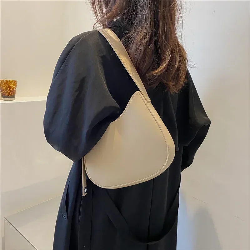 New Trendy and Fashionable Shoulder Underarm Bag PU Leather Solid Color Tote Handbag Luxury Brand Female Portable Shoulder Bag RELUX.STORE