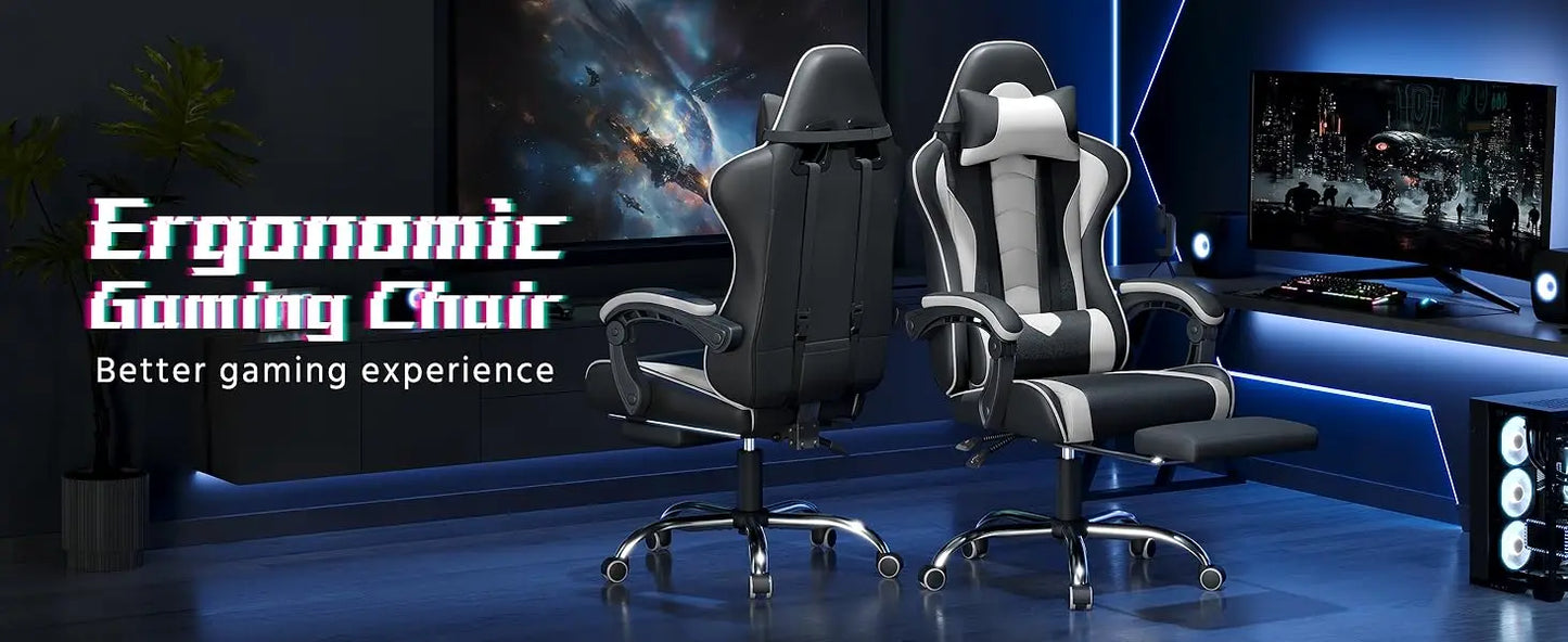 Gaming Chair, Video Game Chair with Massage Lumbar Support and Footrest Height Adjustable Ergonomic Computer Gaming Chair