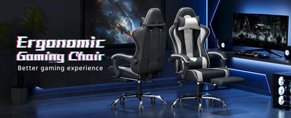 Gaming Chair, Video Game Chair with Massage Lumbar Support and Footrest Height Adjustable Ergonomic Computer Gaming Chair