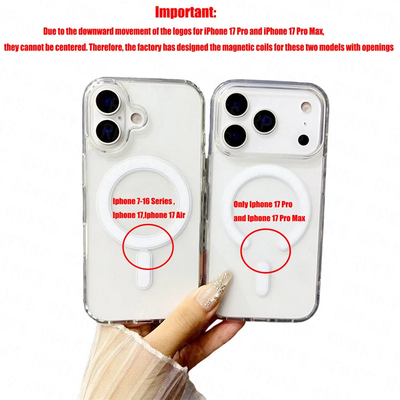 Original For Magsafe Magnetic Wireless Charging Case For iPhone 17 Air 16 15 14 13 12 11 Pro Max 17 Plus Mini Clear Back Cover RELUX.STORE