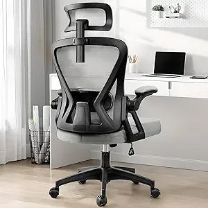 Ergonomic Office Chair, Home Office Desk Chair with Headrest, High Back Mesh Chair with Flip-up Armrests, Comfy Desk Chair with