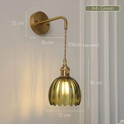 Modern Japanese Retro Floral Glass Wall Lamp Modern Simple Bedside Lamp For Bedroom Study Led Mirror Light Nordic Wall Sconce
