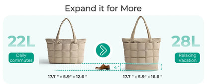 BAGSMART Expandable Tote Bag for Women, Puffer Work Tote Water-Resistant Quilted, Nurse and Carry-On Travel Gym Bag