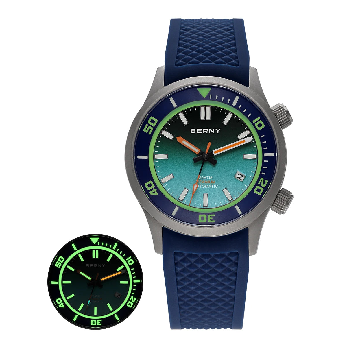 BERNY Automatic Titanium Diver Watch for Men Supper Luminous Sappire AR coated Miyota 8215 20ATM Mechanical Diving Men's Watches