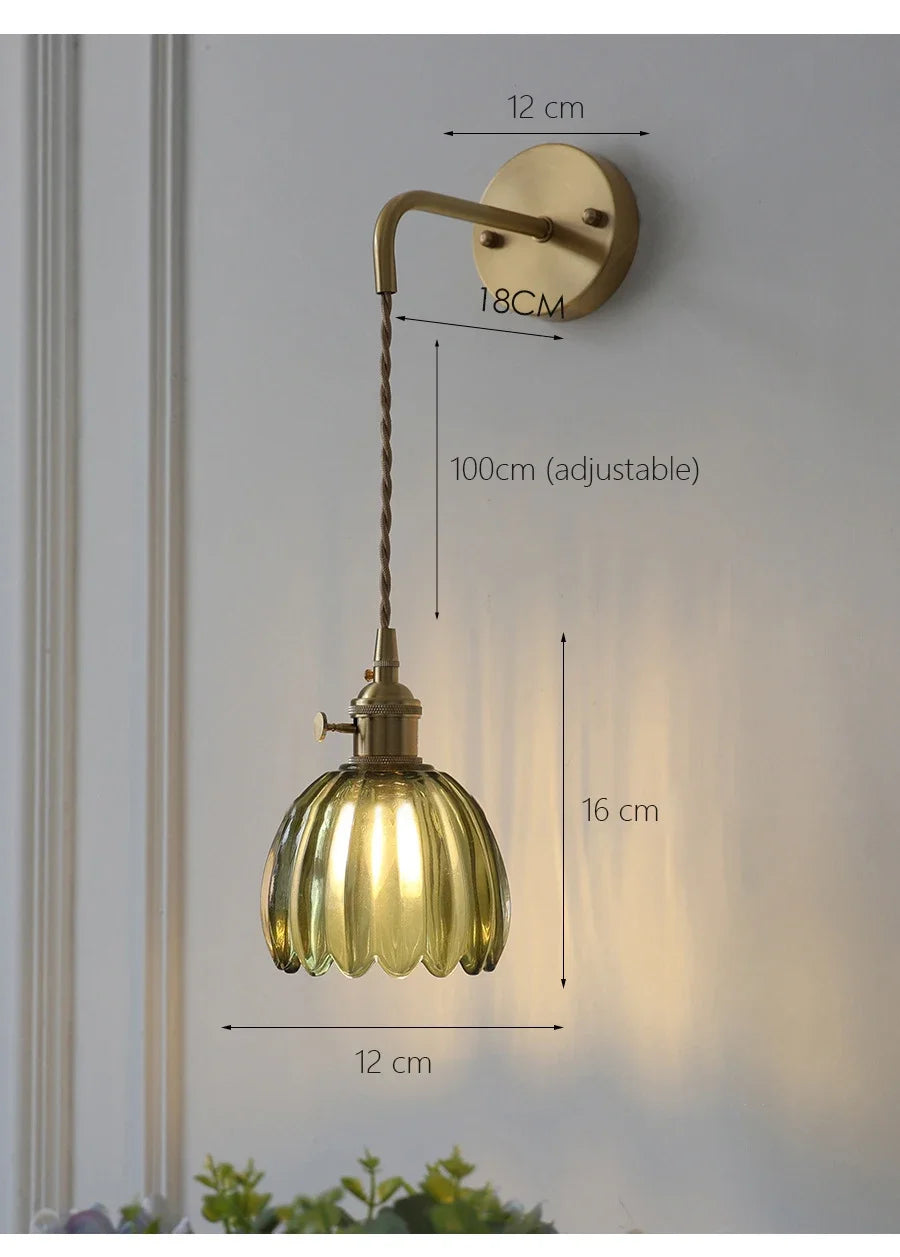 Modern Japanese Retro Floral Glass Wall Lamp Modern Simple Bedside Lamp For Bedroom Study Led Mirror Light Nordic Wall Sconce