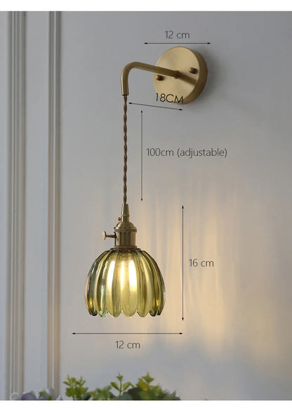 Modern Japanese Retro Floral Glass Wall Lamp Modern Simple Bedside Lamp For Bedroom Study Led Mirror Light Nordic Wall Sconce