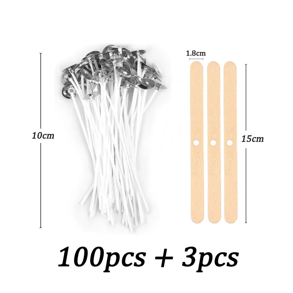 100pcs/bag Pre-Waxed Smokeless Candle Wicks with Holder DIY Cotton Thread Wicks Soy Wax Beewax Candle Wicks Making Accessories