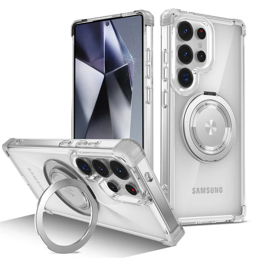 Rotating Magnetic Folding Stand Transparent Phone Case for Samsung S25 Edge S24 S23 Plus FE S21 Ultra Armor Shockproof Cover RELUX.STORE