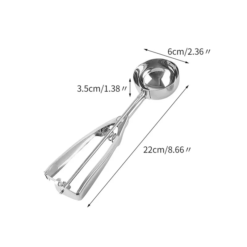 1PC Stainless Steel Ice Cream Scoop Cookie Dough Spoon Fruit Potato Digging Ball Spring Handle Ice Tray Mold Kitchen Accessories