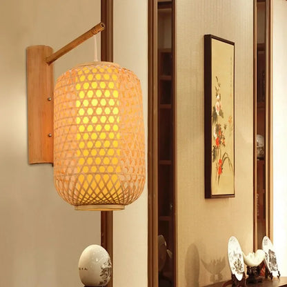 SAMAN Modern Bamboo Art Wall Lamp Bamboo Weaving Creative Living Room Restaurant Bedroom StudyTea Homestay LED Retro Wall Light