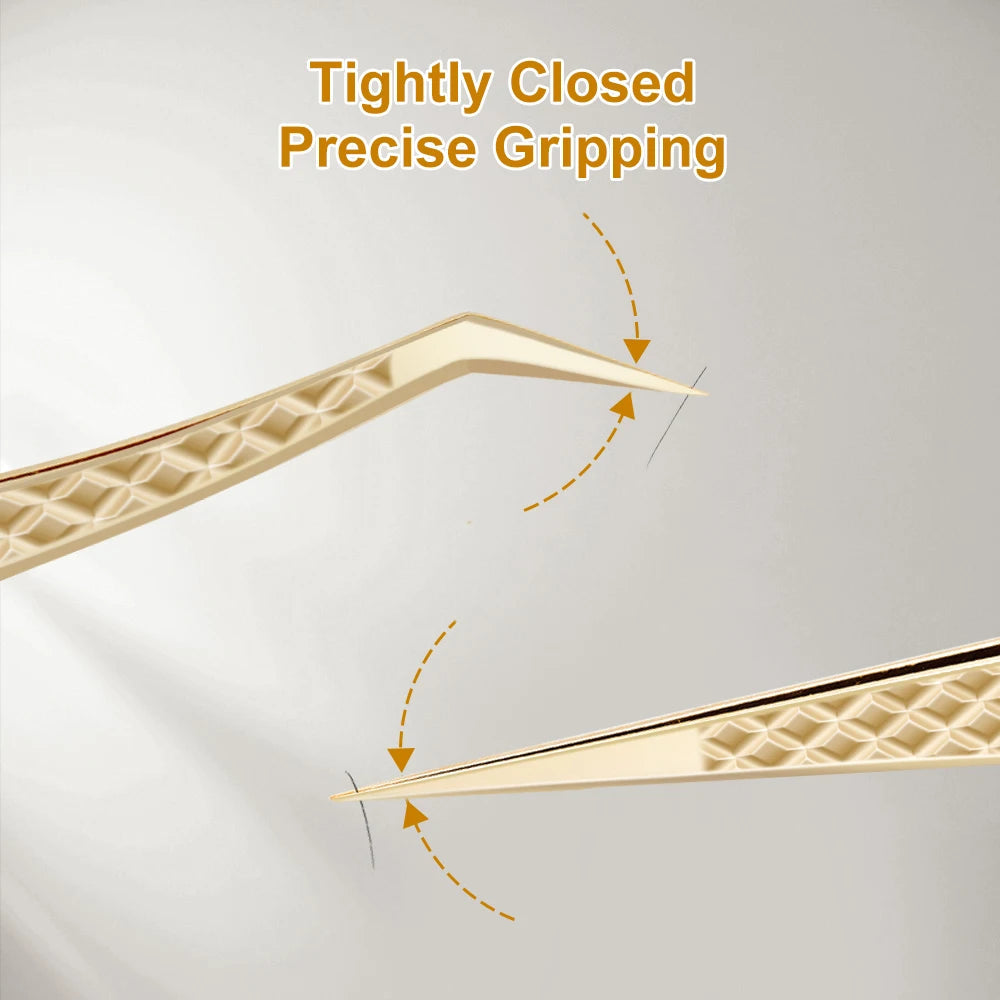Lashtalk Precision Fiber Tip Tweezer Eyelash Extensions Diamond Grip Anti-Slip Premium Gold Stainless Steel Makeup With Box Pack RELUX.STORE