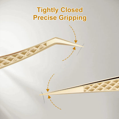 Lashtalk Precision Fiber Tip Tweezer Eyelash Extensions Diamond Grip Anti-Slip Premium Gold Stainless Steel Makeup With Box Pack RELUX.STORE