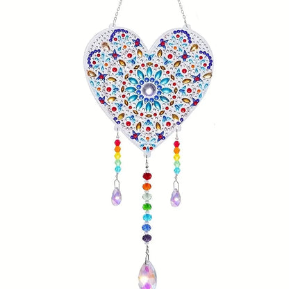 1 Acrylic Double-sided Super Flash Crystal Diamond Painting Captures Scenery Sun Moon Heart Tree Pattern DIY Wind Chimes