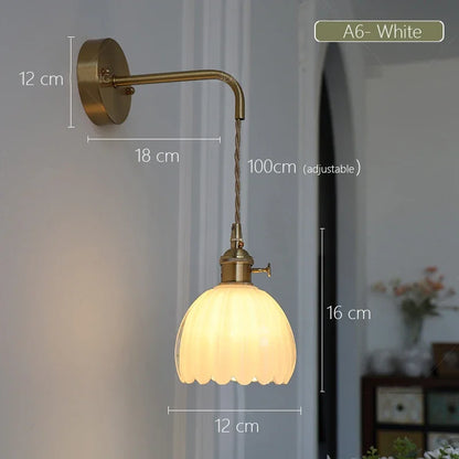 Modern Japanese Retro Floral Glass Wall Lamp Modern Simple Bedside Lamp For Bedroom Study Led Mirror Light Nordic Wall Sconce