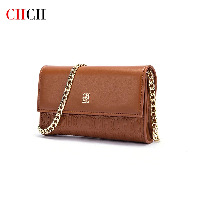 CHCH Women's Shoulder Bag New Magnetic Flip Chain Bag Brown Small Square Bag Wallet RELUX.STORE
