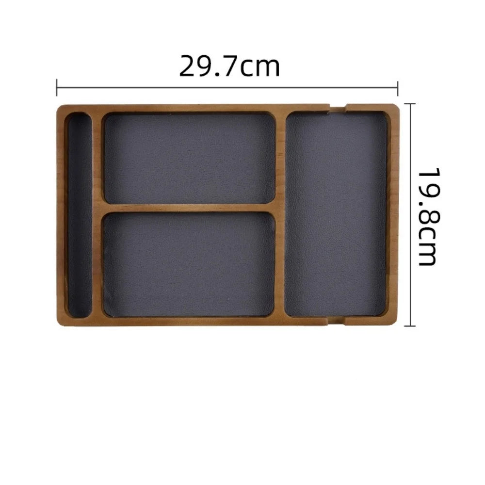 Wooden Office Desktop Storage Box with Solid Wood Grid for Glasses Mobile Phone Earphones and Sundries Wooden Storage Tray