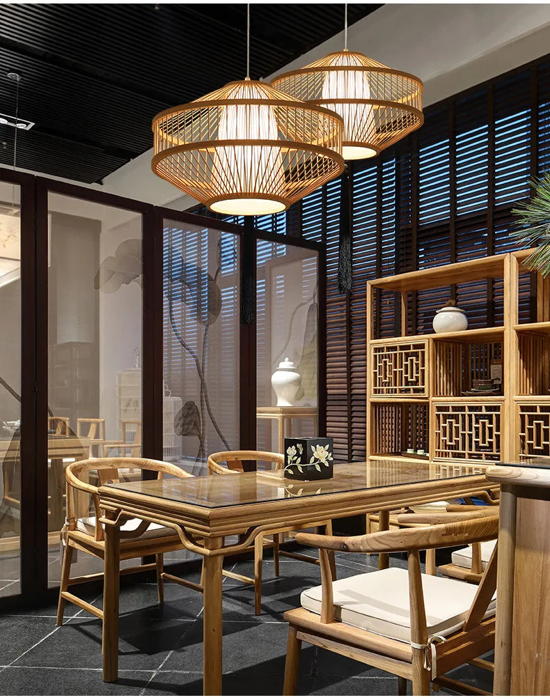 New Chinese Style Bamboo Chandelier Restaurant Lamps Creative Features Restaurant Bar Hot Pot Restaurant Tea House Pentent Lamp