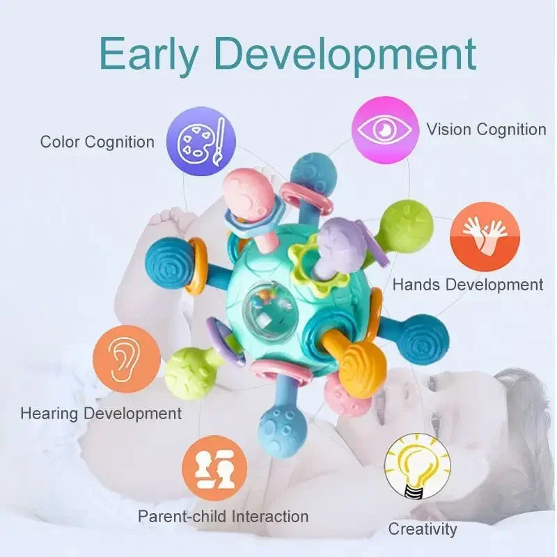 Baby Toys 0 12 Months Rotating Rattle Ball Grasping Activity Baby Development Toy Silicone Teether Baby Sensory Toys for Babies - RELUX.STORE