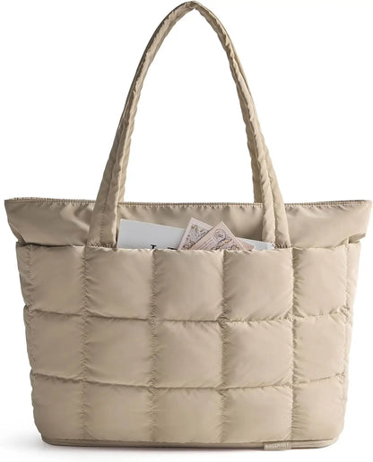 BAGSMART Expandable Tote Bag for Women, Puffer Work Tote Water-Resistant Quilted, Nurse and Carry-On Travel Gym Bag
