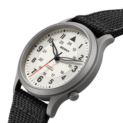 BERNY Titanium Watches for Men Classic Mens Field Pilot Watch Easy Read Outdoor Quartz Wristwatch Super Luminous Sapphire 5ATM