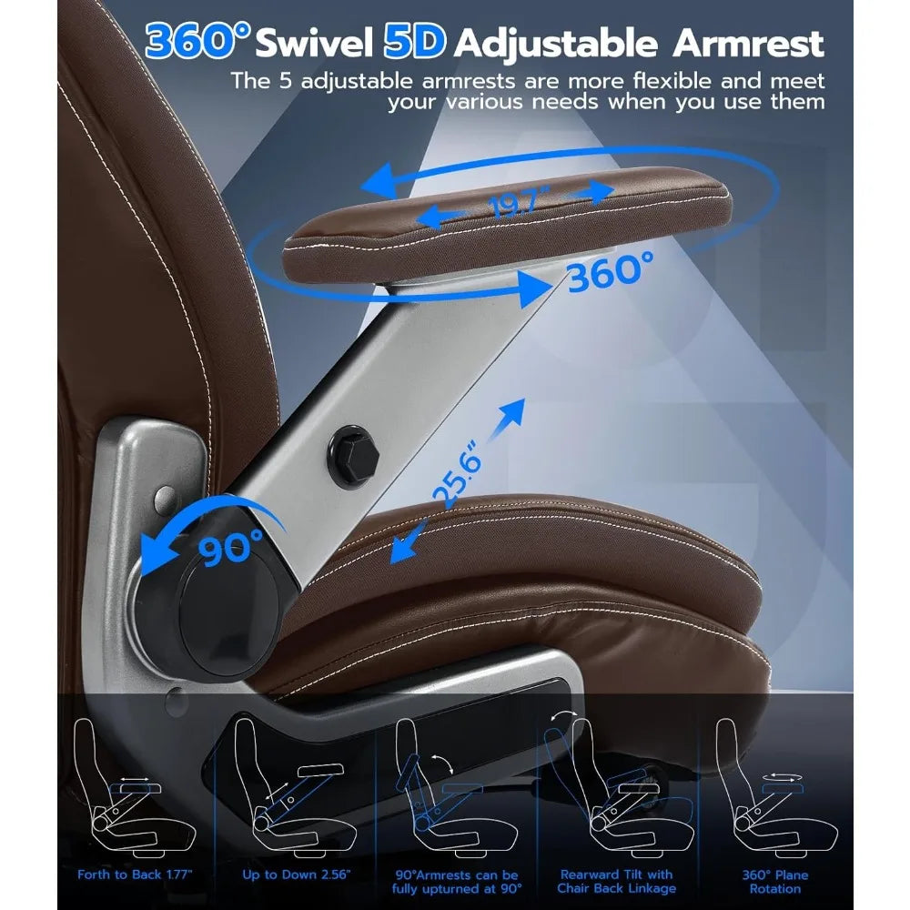 Big and Tall Office Chair with 5D Adjustable Arms, 600lbs Ergonomic Executive Office Chair with Adjustable Lumbar Support, Fabri