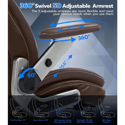 Big and Tall Office Chair with 5D Adjustable Arms, 600lbs Ergonomic Executive Office Chair with Adjustable Lumbar Support, Fabri