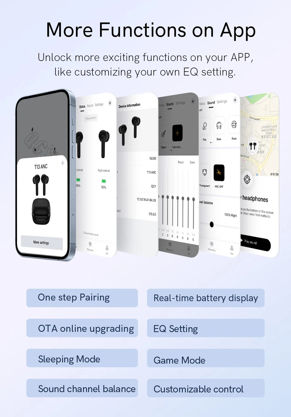 QCY T13 ANC Earphone Bluetooth 5.3 Active Noise Cancellation -28dB Wireless Headphone Fast Charge Earbuds 0.068' Low Latency RELUX.STORE