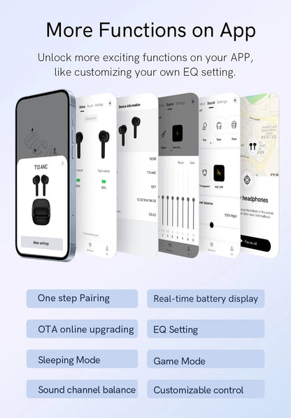 QCY T13 ANC Earphone Bluetooth 5.3 Active Noise Cancellation -28dB Wireless Headphone Fast Charge Earbuds 0.068' Low Latency RELUX.STORE