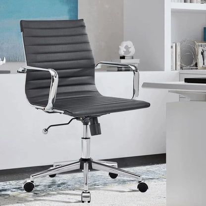 Modern Black Office Chair Computer Desk Chairs Conference Leather Home Office Dsek Chair Mid Back Swivel Chairs